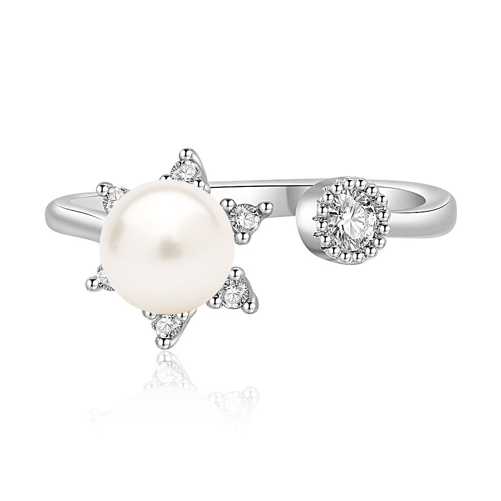 Adjustable Crystal Open Pearl Sun Ring